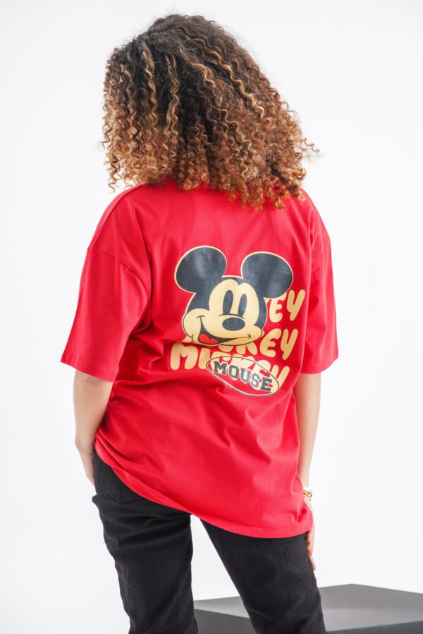 Mickey Mouse Classic Oversized T-Shirt – Bold Red (Front & Back Design) - Image 2