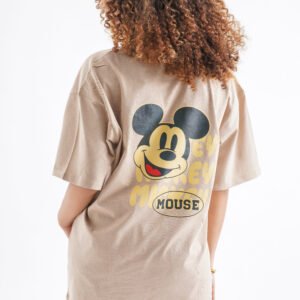 Mickey Mouse Classic Retro Oversized T-Shirt – Beige (Front & Back Design)