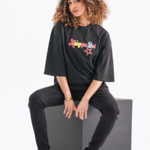 Maieyes Rest Starburst Oversized T-Shirt – Jet Black (Front and Back Design)