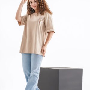 Donald Duck Aviator Oversized T-Shirt – Beige (Front & Back Design)