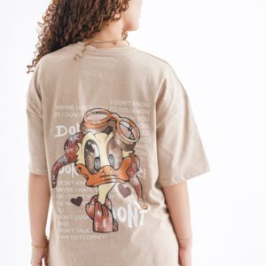 Donald Duck Aviator Oversized T-Shirt – Beige (Front & Back Design)