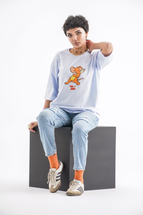 Tom & Jerry Oversized T-Shirt – Light Blue (Front & Back Design) - Image 4