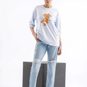 Tom & Jerry Oversized T-Shirt – Light Blue (Front & Back Design)
