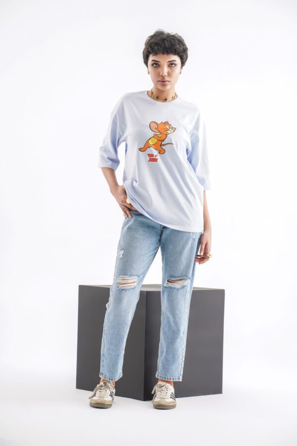 Tom & Jerry Oversized T-Shirt – Light Blue (Front & Back Design)