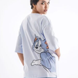 Tom & Jerry Oversized T-Shirt – Light Blue (Front & Back Design)