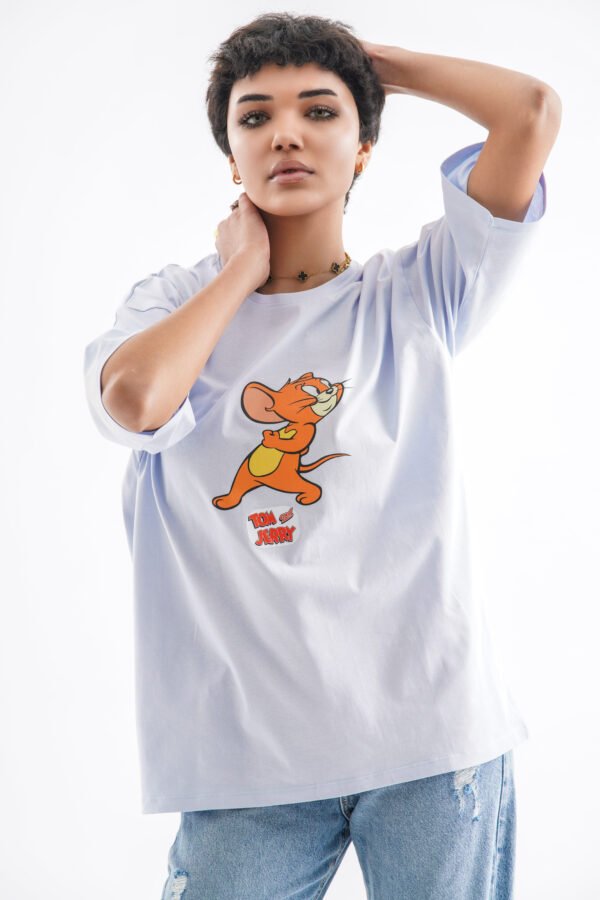 Tom & Jerry Oversized T-Shirt – Light Blue (Front & Back Design) - Image 3