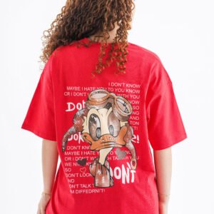 Donald Duck Aviator Oversized T-Shirt – Red (Front & Back Design)