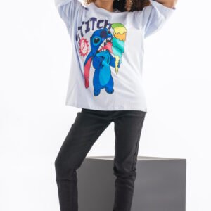Oversized Stitch Graphic T-Shirt – Light Blue