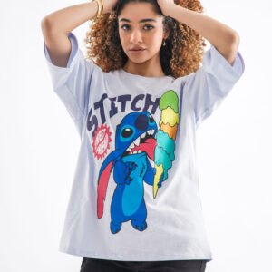 Oversized Stitch Graphic T-Shirt – Light Blue