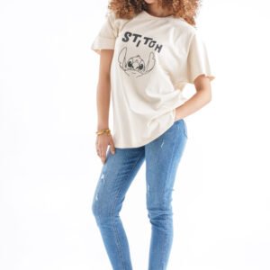 Stitch Oversized T-Shirt – Cream Beige (Front & Back Design)