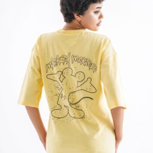 Abstract Mickey Oversized T-Shirt – Soft Yellow (Front and Back Design)
