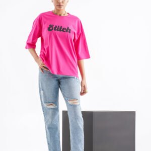 Stitch Oversized T-Shirt – Hot Pink (Front & Back Design)