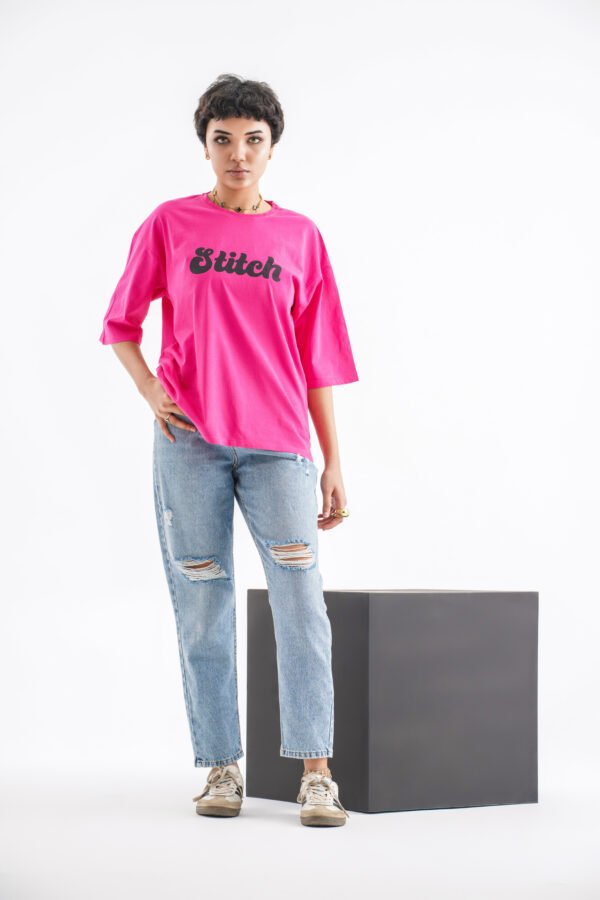 Stitch Oversized T-Shirt – Hot Pink (Front & Back Design)