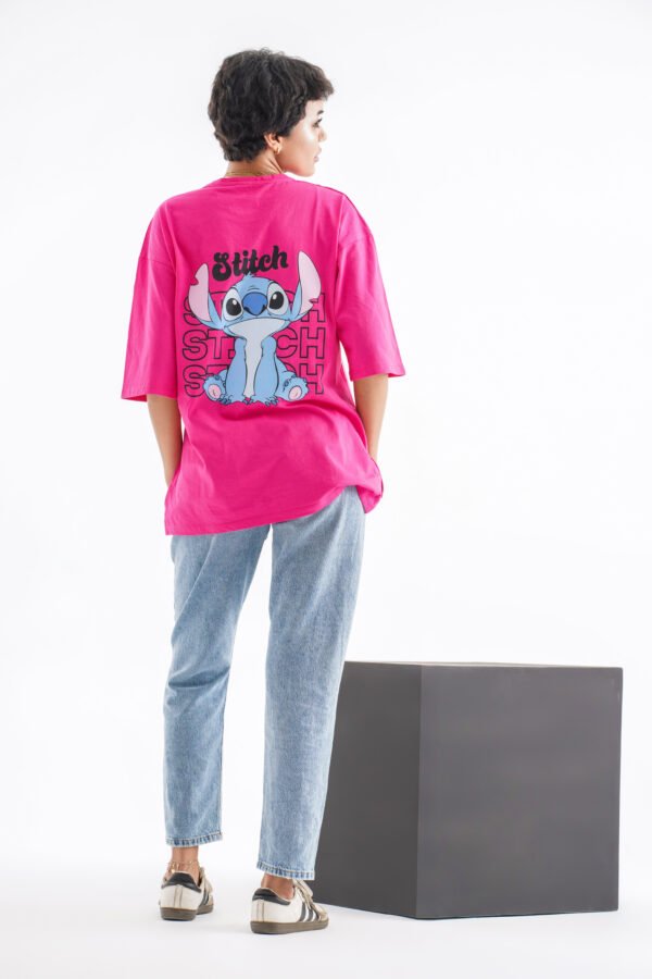 Stitch Oversized T-Shirt – Hot Pink (Front & Back Design) - Image 2