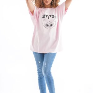 Stitch Oversized T-Shirt – Light Pink (Front & Back Design)