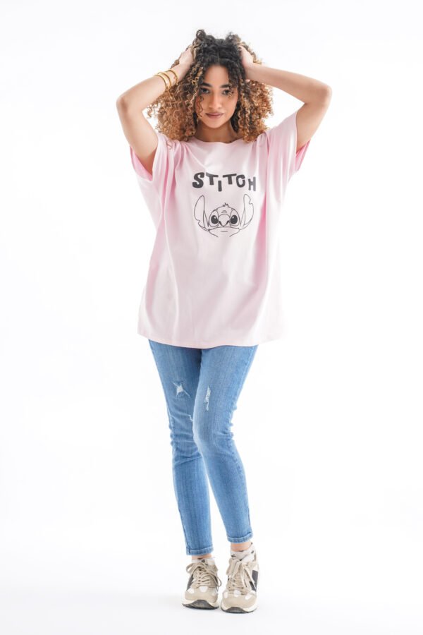 Stitch Oversized T-Shirt – Light Pink (Front & Back Design)