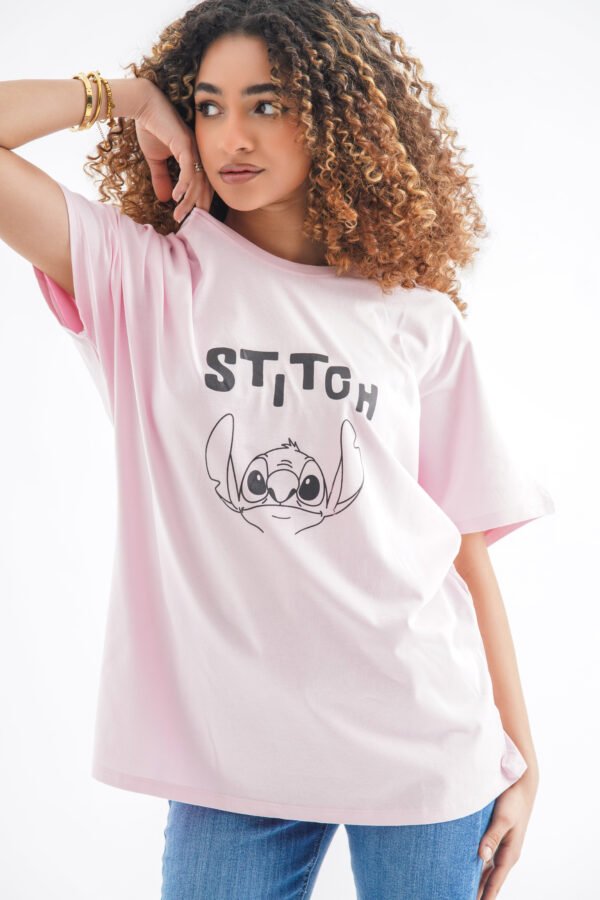 Stitch Oversized T-Shirt – Light Pink (Front & Back Design) - Image 3
