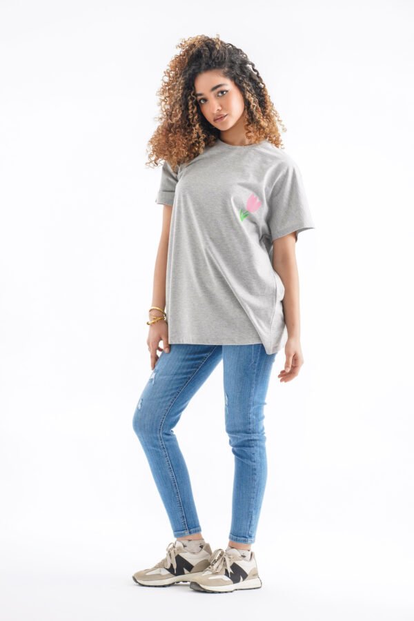 Tulip Oversized T-Shirt – Heather Gray (Front & Back Design)