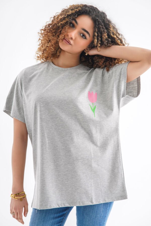 Tulip Oversized T-Shirt – Heather Gray (Front & Back Design) - Image 3