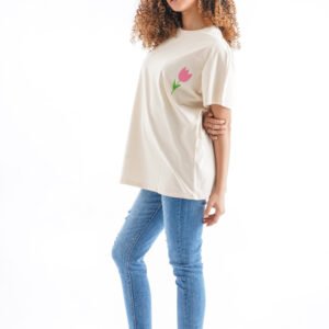 Tulip Oversized T-Shirt – Cream Beige (Front & Back Design)
