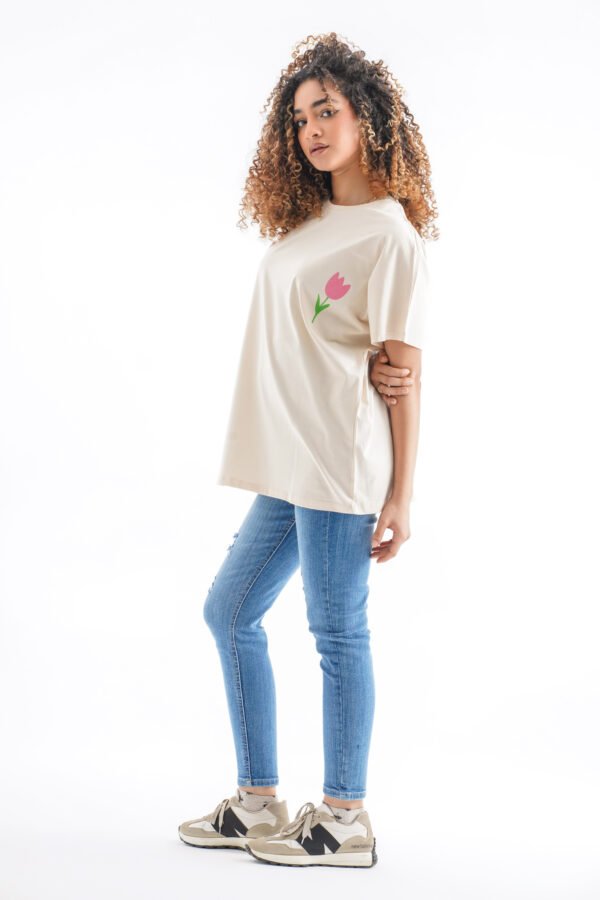 Tulip Oversized T-Shirt – Cream Beige (Front & Back Design)