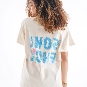 Tulip Oversized T-Shirt – Cream Beige (Front & Back Design)