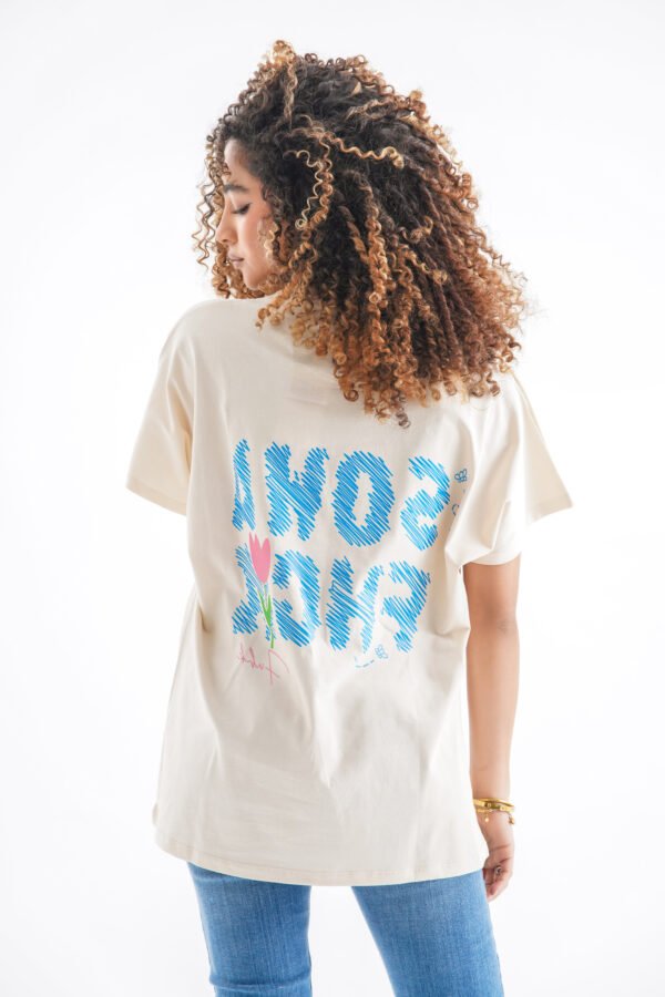 Tulip Oversized T-Shirt – Cream Beige (Front & Back Design) - Image 2