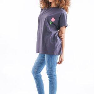 Tulip Oversized T-Shirt – Midnight Navy (Front & Back Design)
