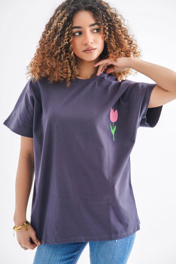 Tulip Oversized T-Shirt – Midnight Navy (Front & Back Design) - Image 3