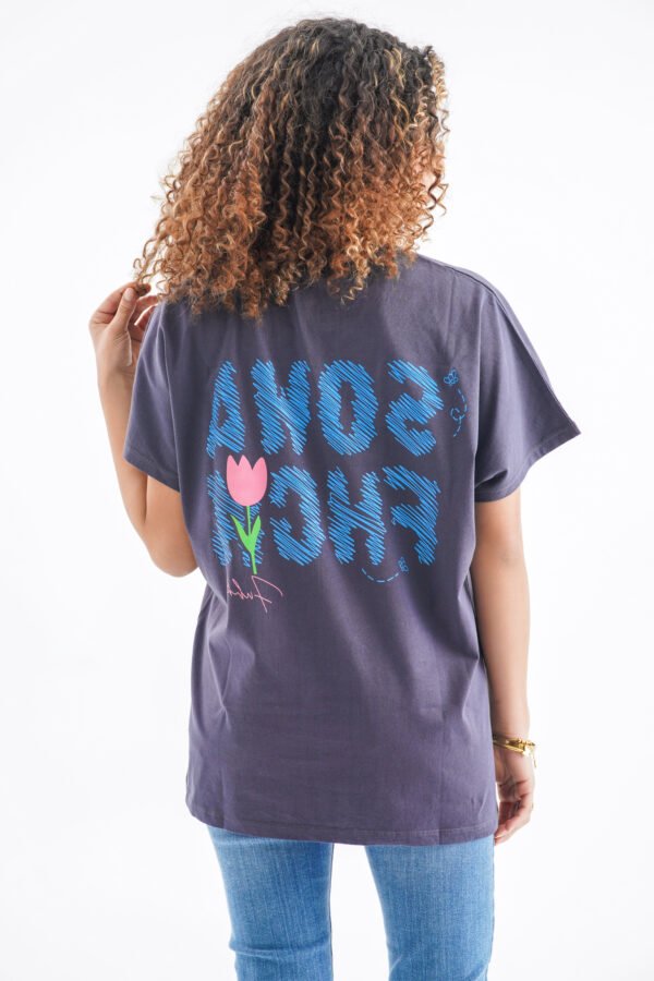 Tulip Oversized T-Shirt – Midnight Navy (Front & Back Design) - Image 2