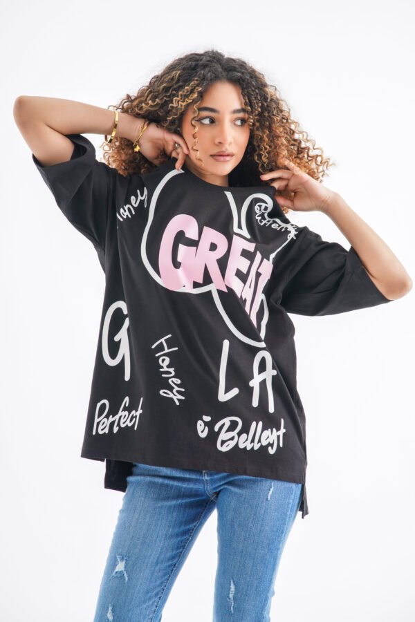 Great LA Oversized T-Shirt – Black - Image 2