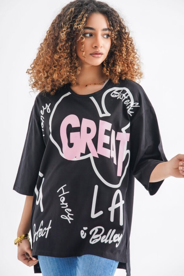 Great LA Oversized T-Shirt – Black - Image 3