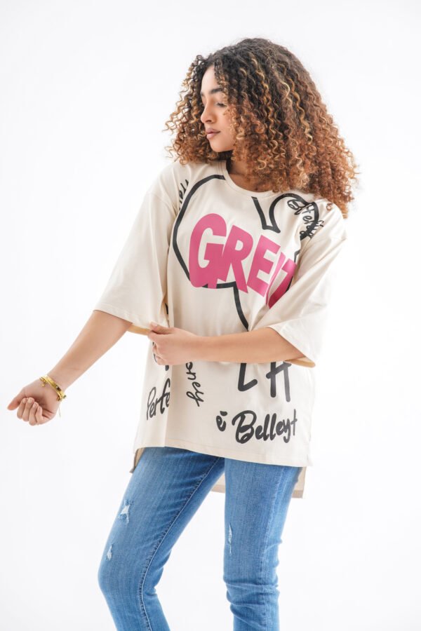 Great LA Oversized T-Shirt – Cream Beige - Image 2