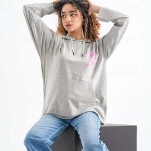 Butterfly Reverie Long Sleeve Shirt – Light Grey (Back Graphic with Pink Accents)