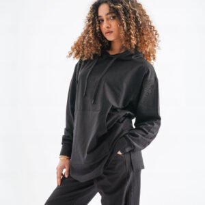 Shadow Flow Long Sleeve Hoodie – Jet Black (Minimalist Streetwear Edition)
