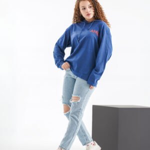 Amore Graffiti Long Sleeve Hoodie – Bold Blue (All-Over Text Print)
