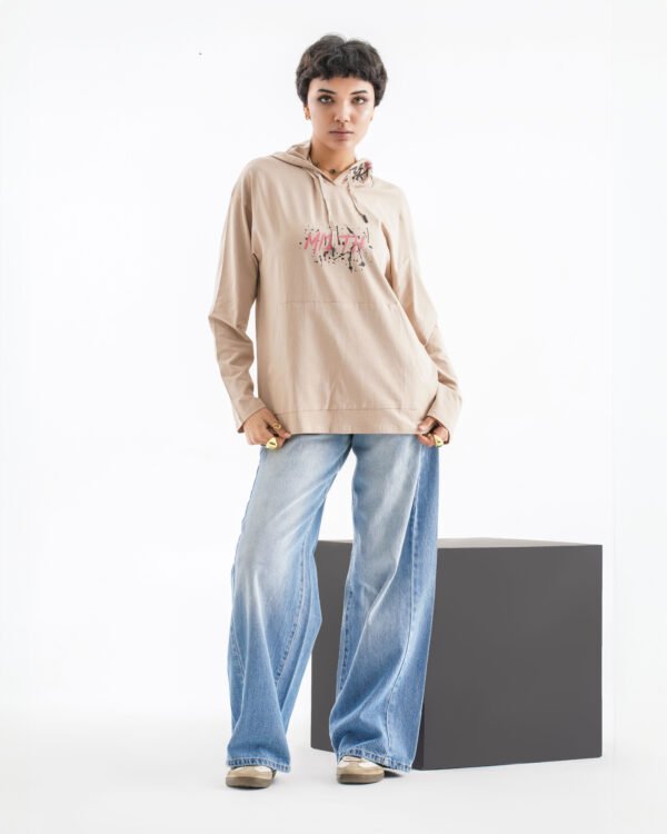 Urban Joy Long Sleeve Shirt – Sand Beige (All-Over Text Print)