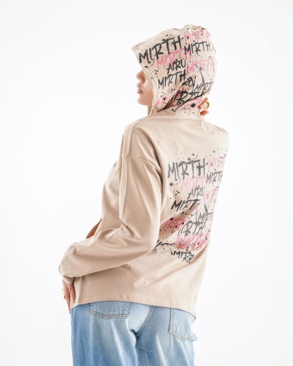 Urban Joy Long Sleeve Shirt – Sand Beige (All-Over Text Print) - Image 3