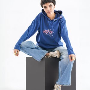 Urban Mirth Long Sleeve Hoodie – Deep Blue (Graffiti Text Print)