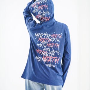 Urban Mirth Long Sleeve Hoodie – Deep Blue (Graffiti Text Print)