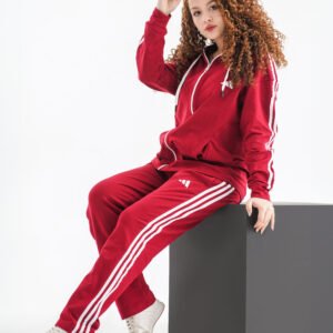 Velocity Stripe Tracksuit Set – Crimson Red (Two-Piece Hoodie & Pants)