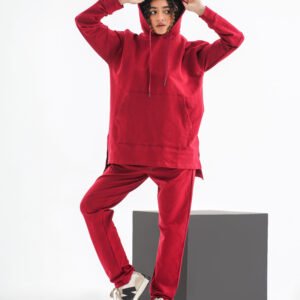 Core Vibe Tracksuit Set – Crimson Red (Two-Piece Pullover Hoodie & Pants)