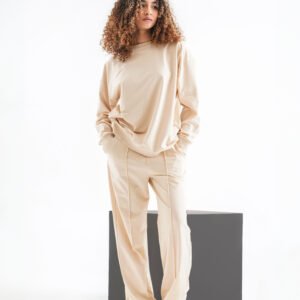 Urban Flow Tracksuit Set – Sandstone Beige (Two-Piece Sweatshirt & Pants)