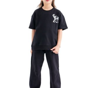 Stitch Street Vibe Set – Black (Character Graphic Tee & Pants)