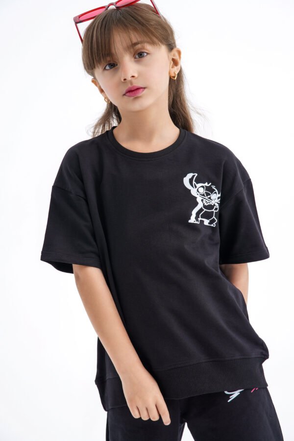 Stitch Street Vibe Set – Black (Character Graphic Tee & Pants) - Image 3
