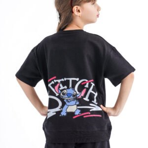 Stitch Street Vibe Set – Black (Character Graphic Tee & Pants)