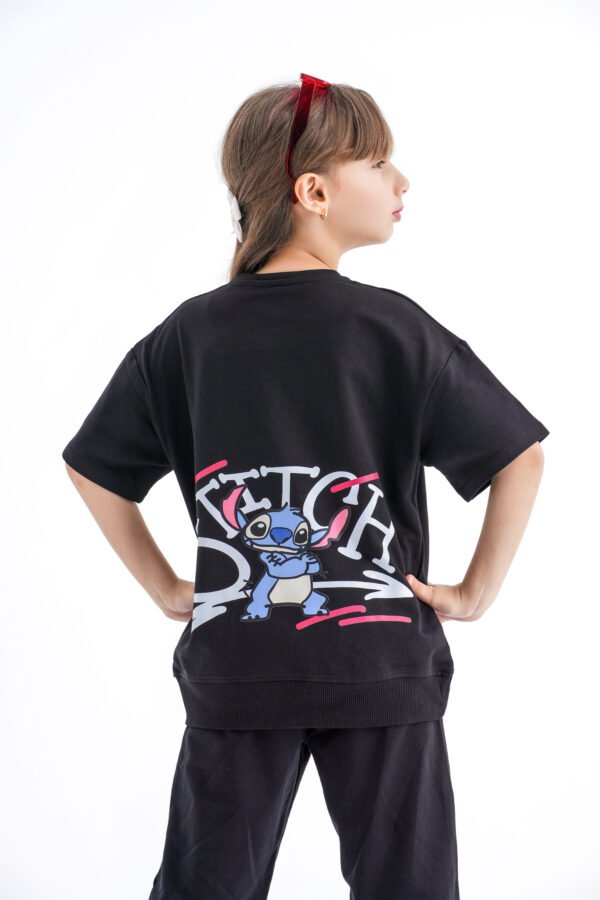Stitch Street Vibe Set – Black (Character Graphic Tee & Pants) - Image 2