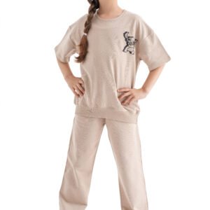 Stitch Street Vibe Set – Beige (Character Graphic Tee & Pants)
