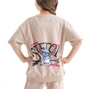 Stitch Street Vibe Set – Beige (Character Graphic Tee & Pants)