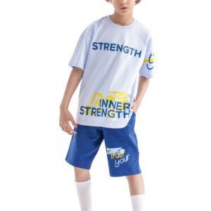 Inner Strength Set – Blue & White (Motivational Graphic Tee & Shorts)
